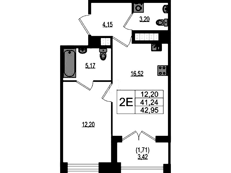 1-комнатная квартира 42.95 м², 4/4 эт., ЖК «Ranta Residence»